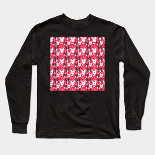 FRENCHIE French Bulldog Pattern in Red Fun Frenchies Paw Prints and Bone Print Long Sleeve T-Shirt